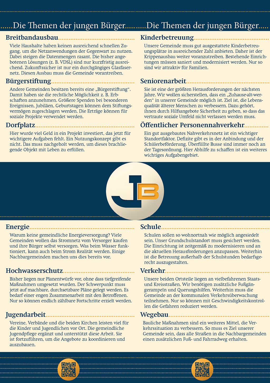 Wahlkampfbroschüre und Flyer mit Themen für junge Bürger